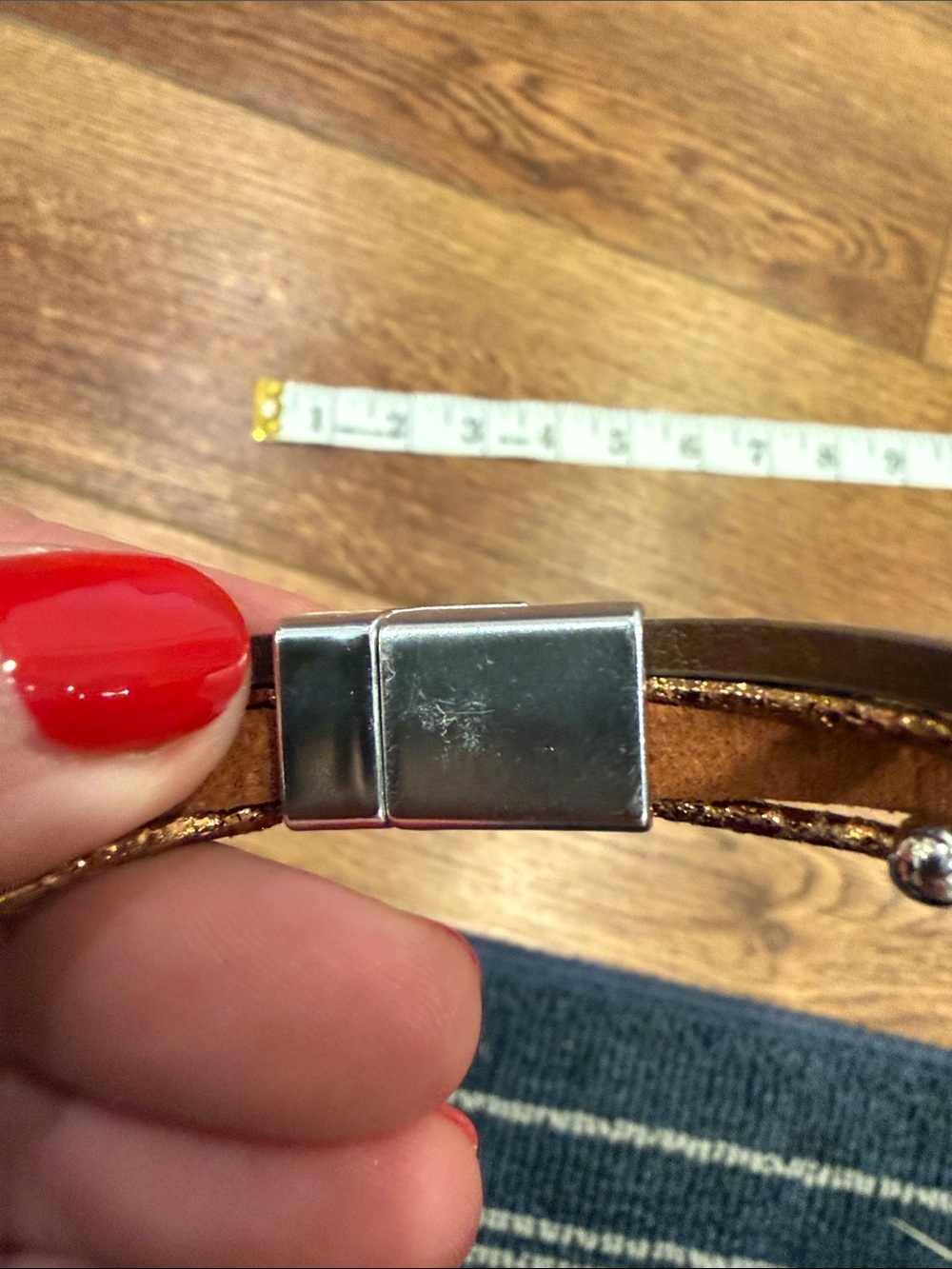 Blessed Cross Leather Bracelet - Brown & Gold - Picture 3 of 5